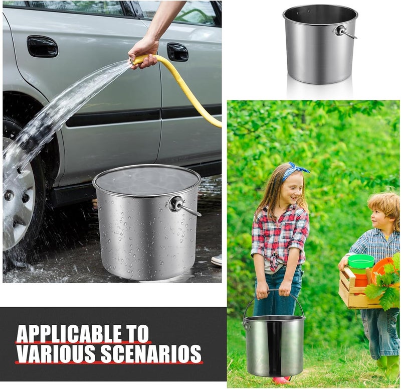 Hsei 2 Pcs Stainless Steel Bucket for Pet Cleaning, 3.2 Gallon Metal Bucket Water Pail with Handle for Fence Kennel Cage Garage Garden Workshop - Image 5